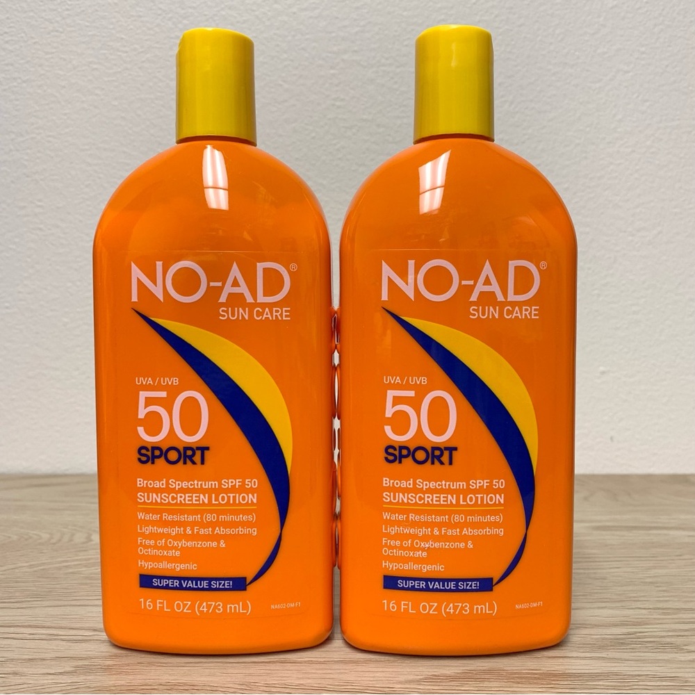 NO-AD Sport Sunscreen Lotion, SPF 50 | Broad Spectrum‎ UVA/UVB 16 OZ [2 Bottles]